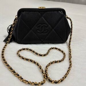 CC Black Quilted Clutch with Gold Chain. New.